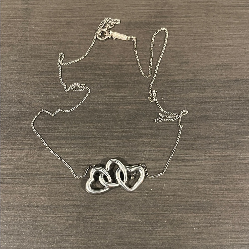 Genuine Tiffany Sterling Silver Three Heart Necklace